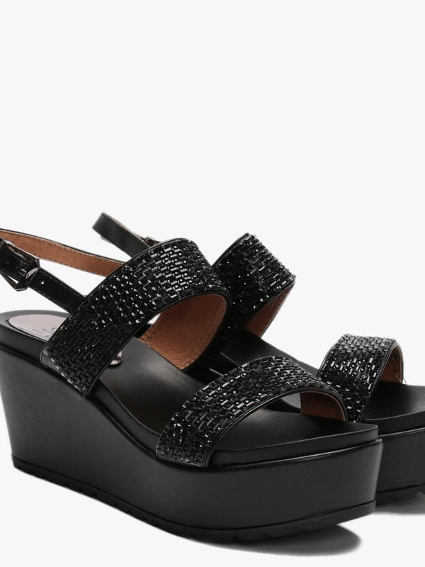 Pinchello Black Embellished Wedge Sandals