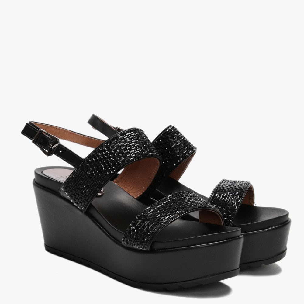 Pinchello Black Embellished Wedge Sandals