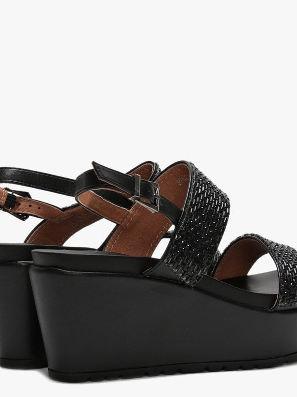 Pinchello Black Embellished Wedge Sandals