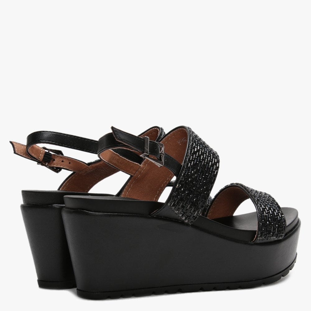 Pinchello Black Embellished Wedge Sandals