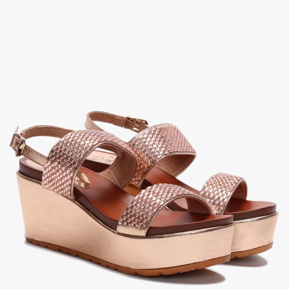 Pinchello Rose Gold Embellished Wedge Sandals