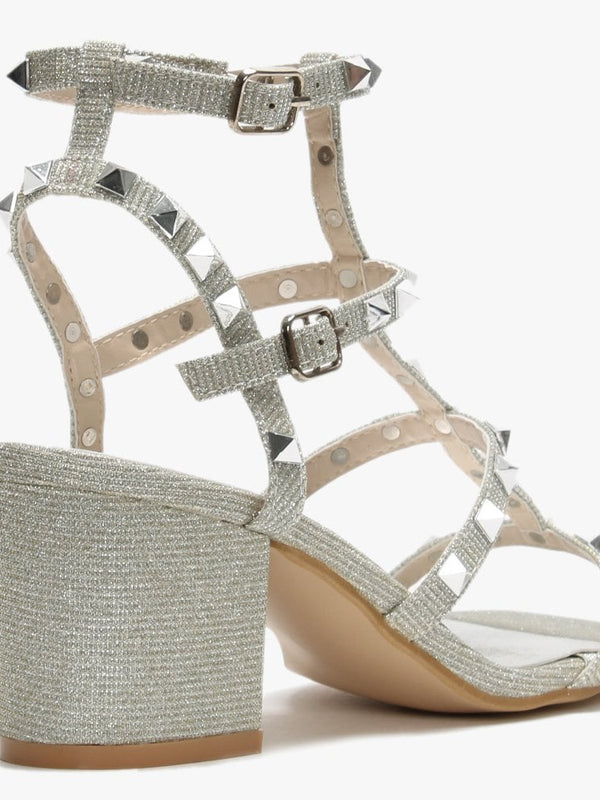 Mima Silver Studded Block Heel Sandals