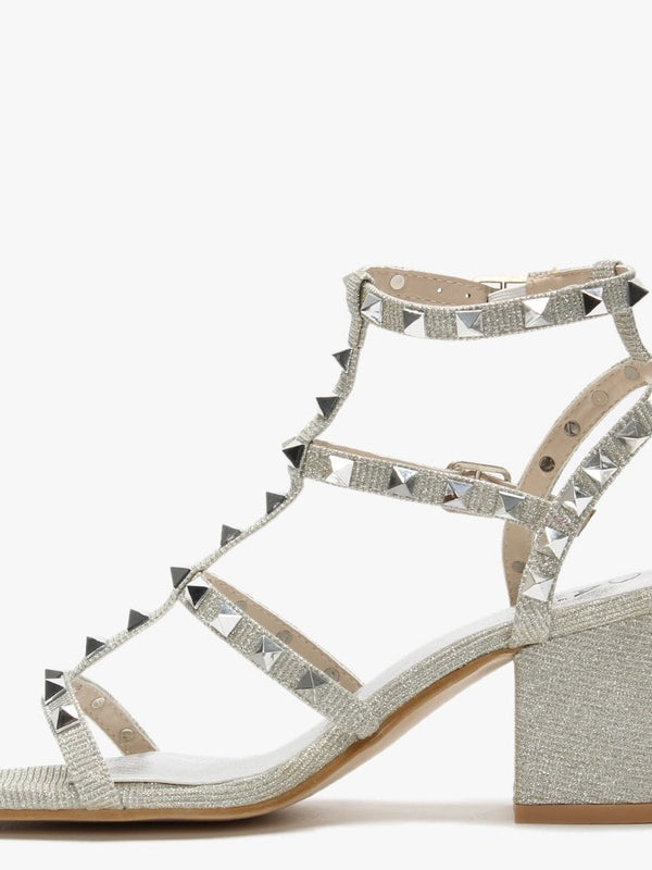 Mima Silver Studded Block Heel Sandals