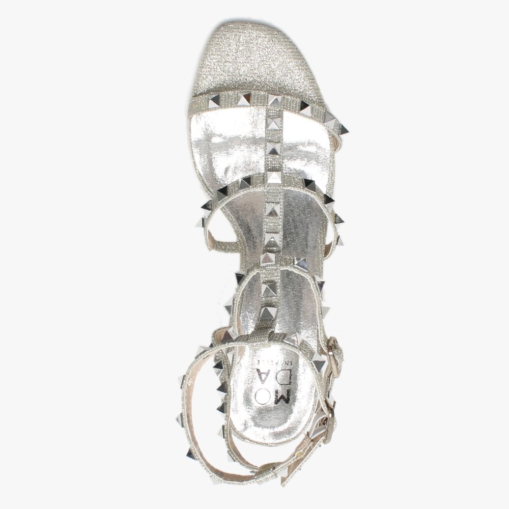 Mima Silver Studded Block Heel Sandals