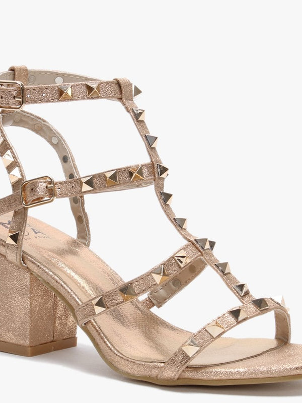 Mima Rose Gold Studded Block Heel Sandals