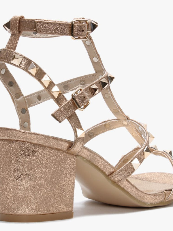 Mima Rose Gold Studded Block Heel Sandals