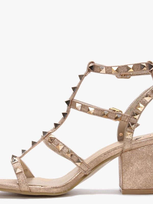 Mima Rose Gold Studded Block Heel Sandals