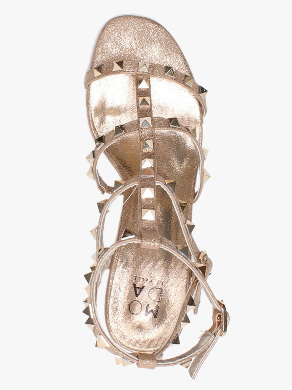 Mima Rose Gold Studded Block Heel Sandals