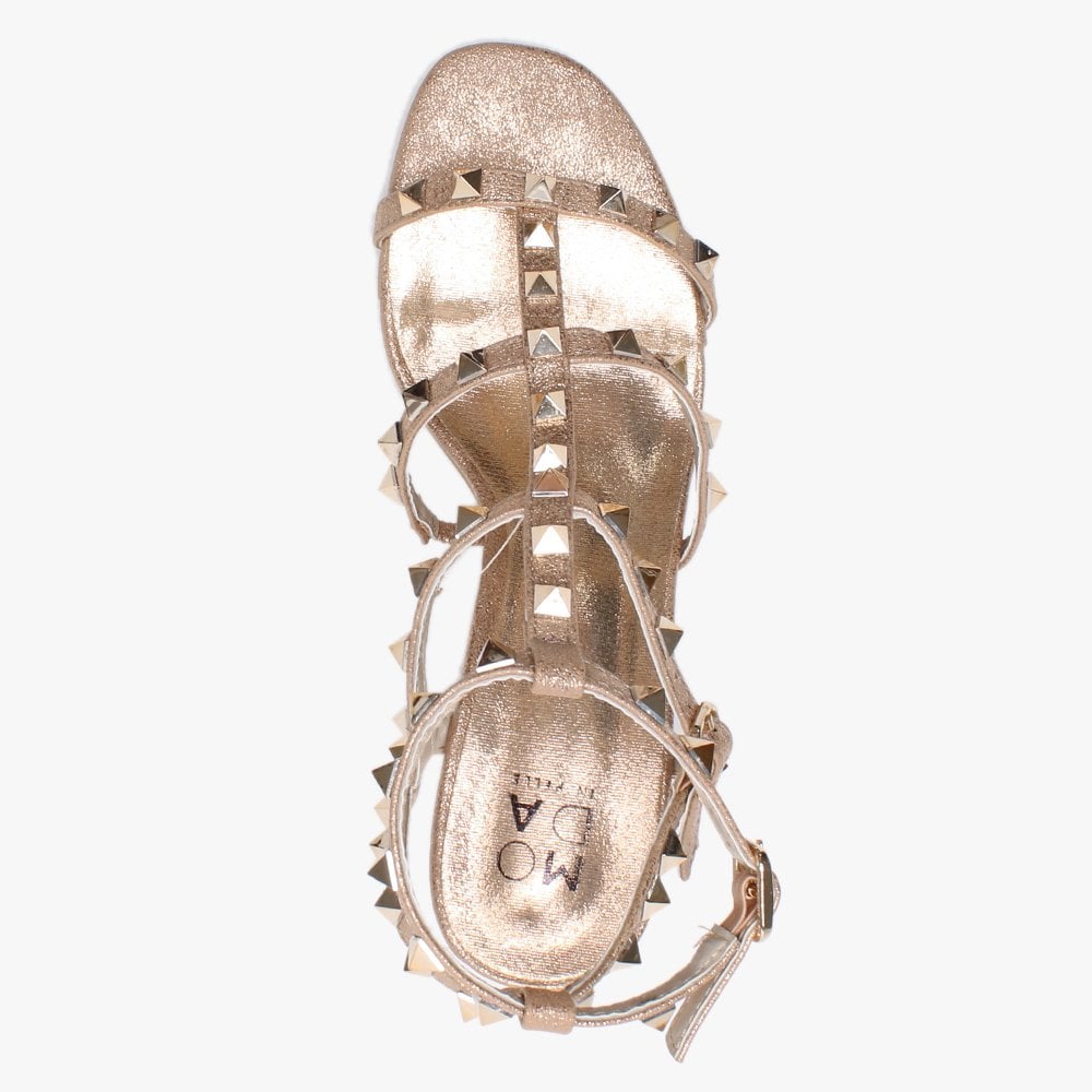 Mima Rose Gold Studded Block Heel Sandals