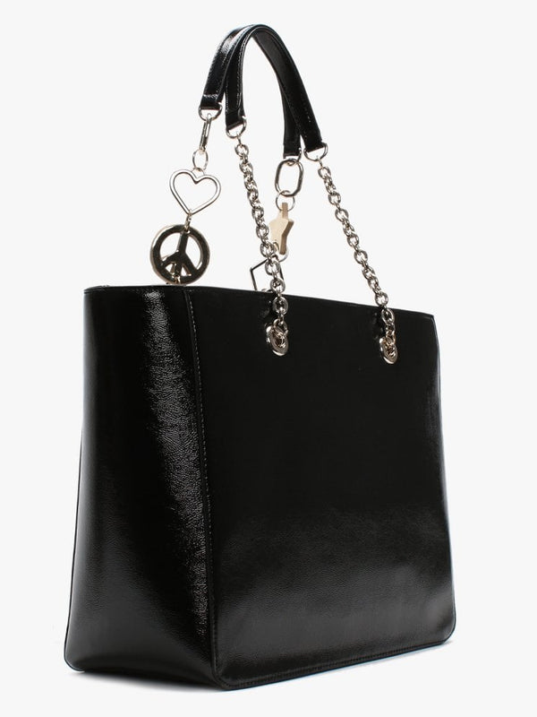 Large Chain Black Patent Shopper Bag