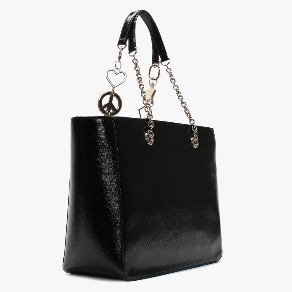 Large Chain Black Patent Shopper Bag