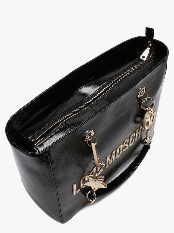 Large Chain Black Patent Shopper Bag