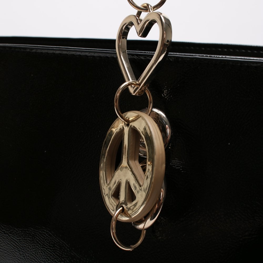Large Chain Black Patent Shopper Bag