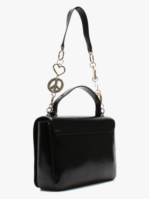 Chain Strap Black Patent Shoulder Bag
