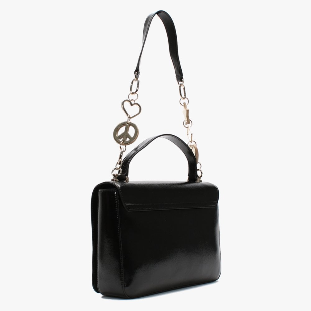 Chain Strap Black Patent Shoulder Bag