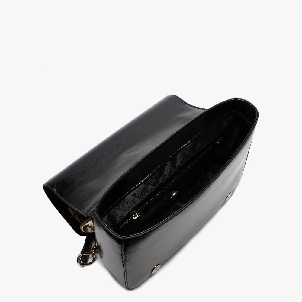 Chain Strap Black Patent Shoulder Bag