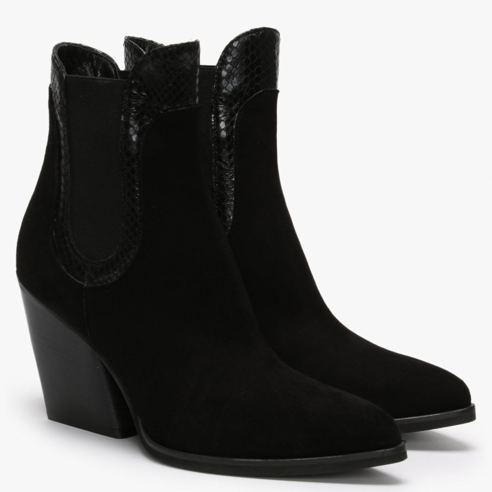 Void Black Suede Reptile Trim Western Boots