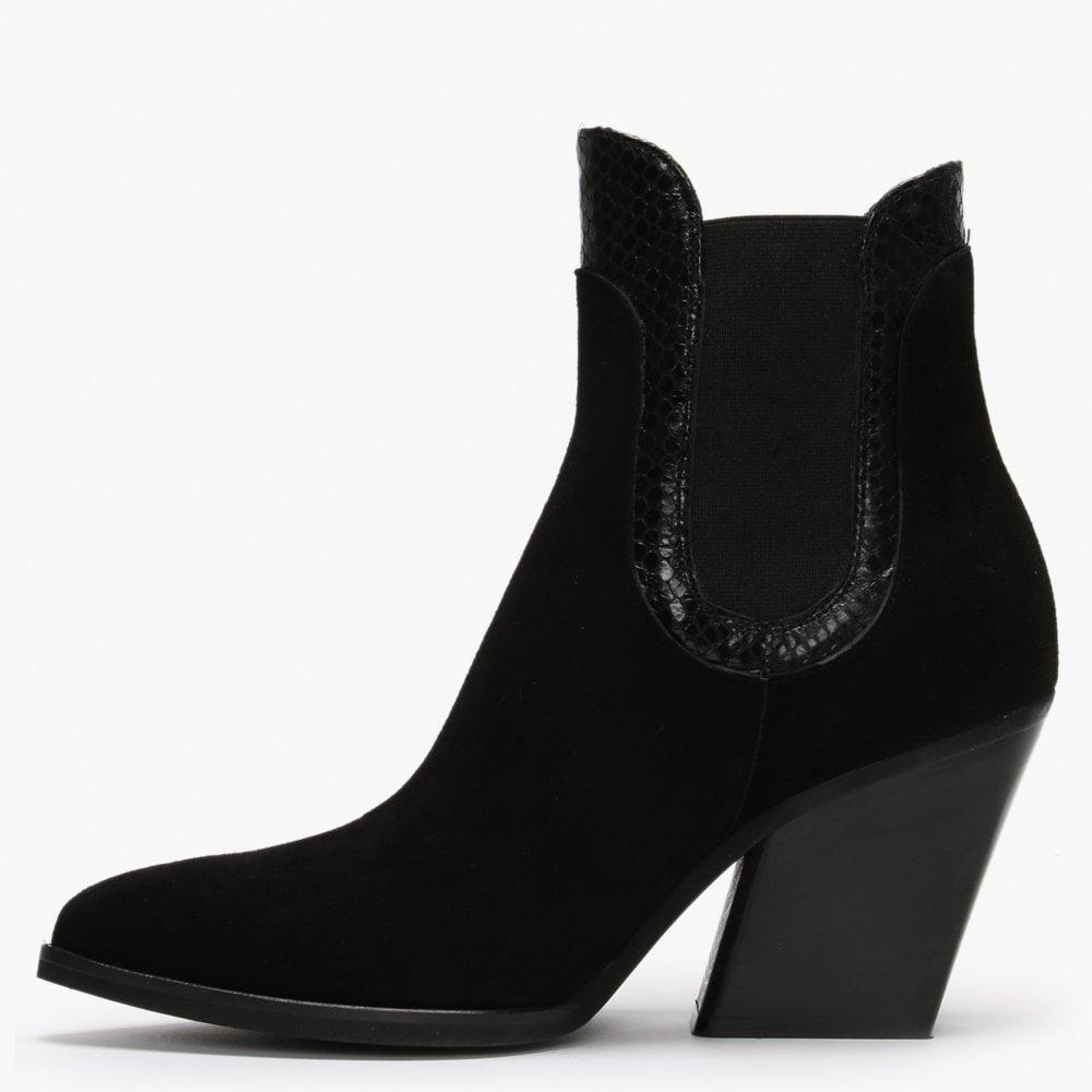 Void Black Suede Reptile Trim Western Boots