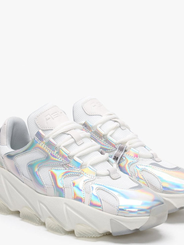Extreme Off White Silver Holographic & Mesh Chunky Trainers