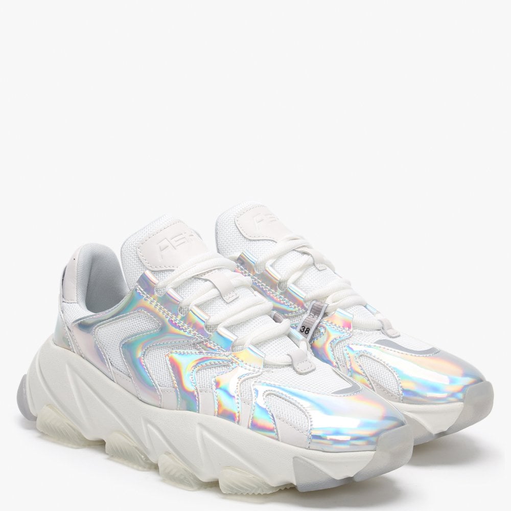 Extreme Off White Silver Holographic & Mesh Chunky Trainers