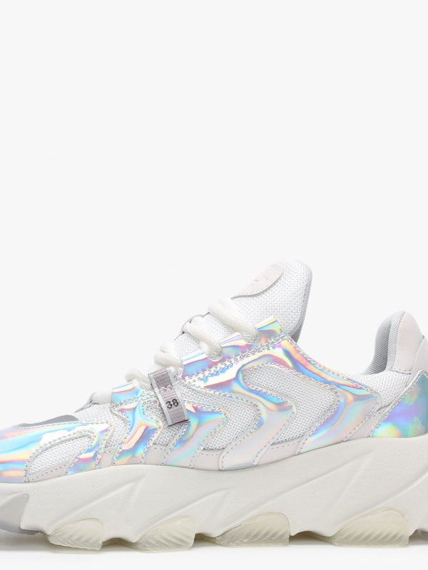 Extreme Off White Silver Holographic & Mesh Chunky Trainers