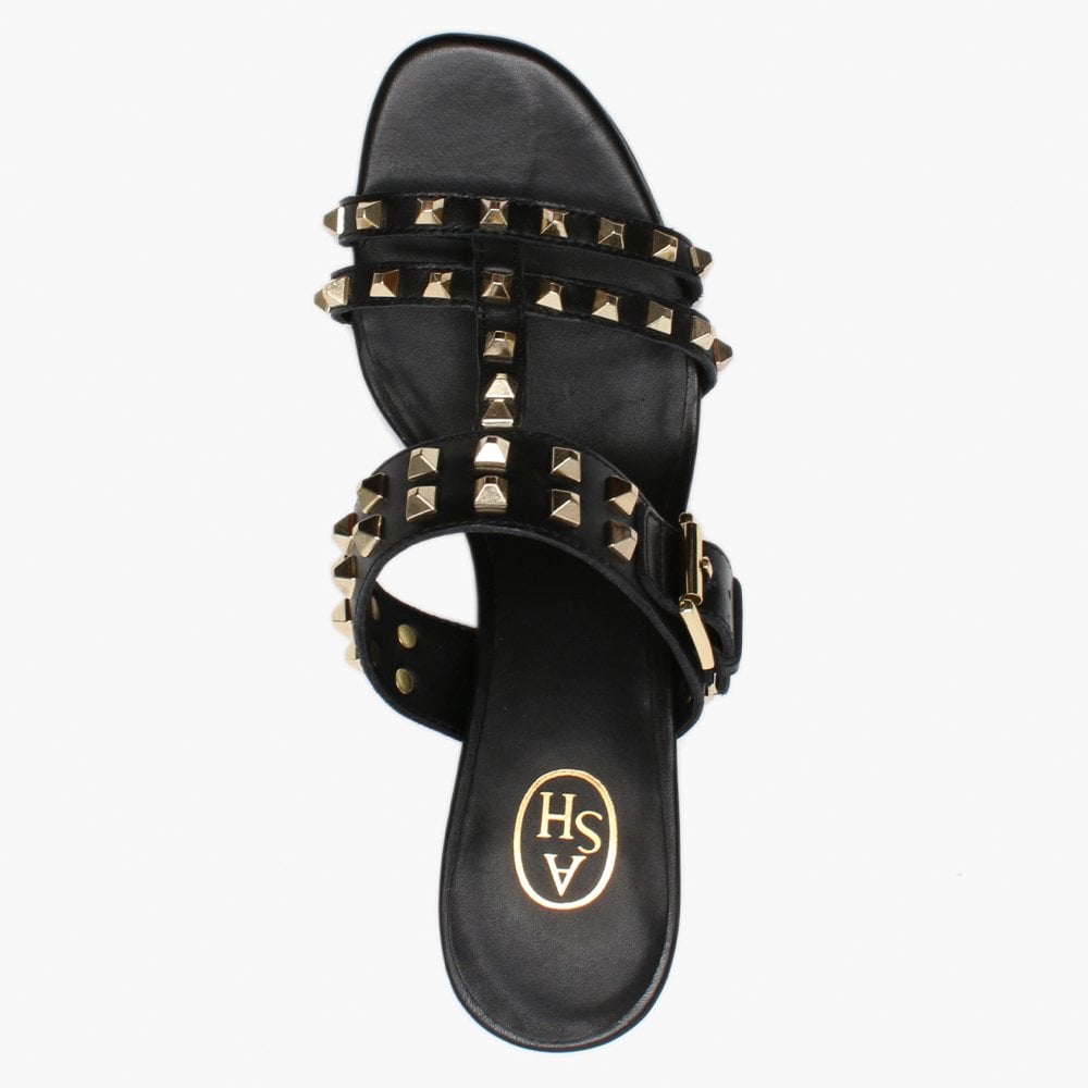 June Black Leather Studded Heeled Mules
