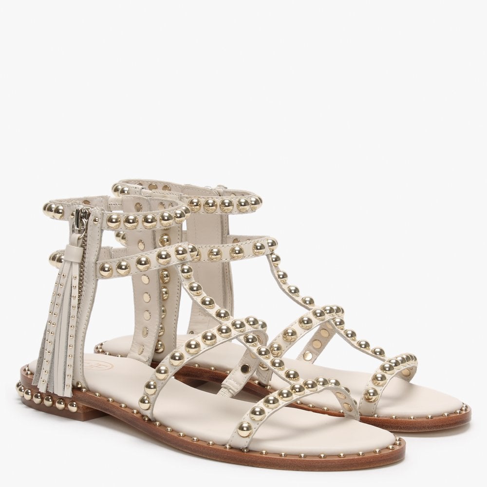 Power Ivory Leather Studded Gladiator Sandals