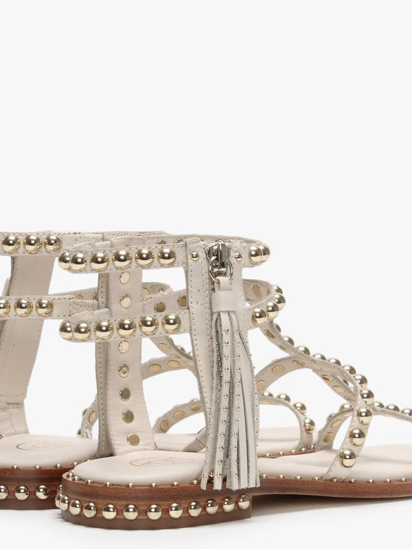 Power Ivory Leather Studded Gladiator Sandals