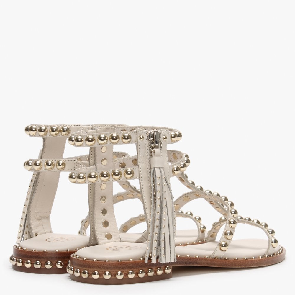 Power Ivory Leather Studded Gladiator Sandals