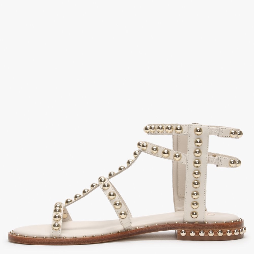 Power Ivory Leather Studded Gladiator Sandals