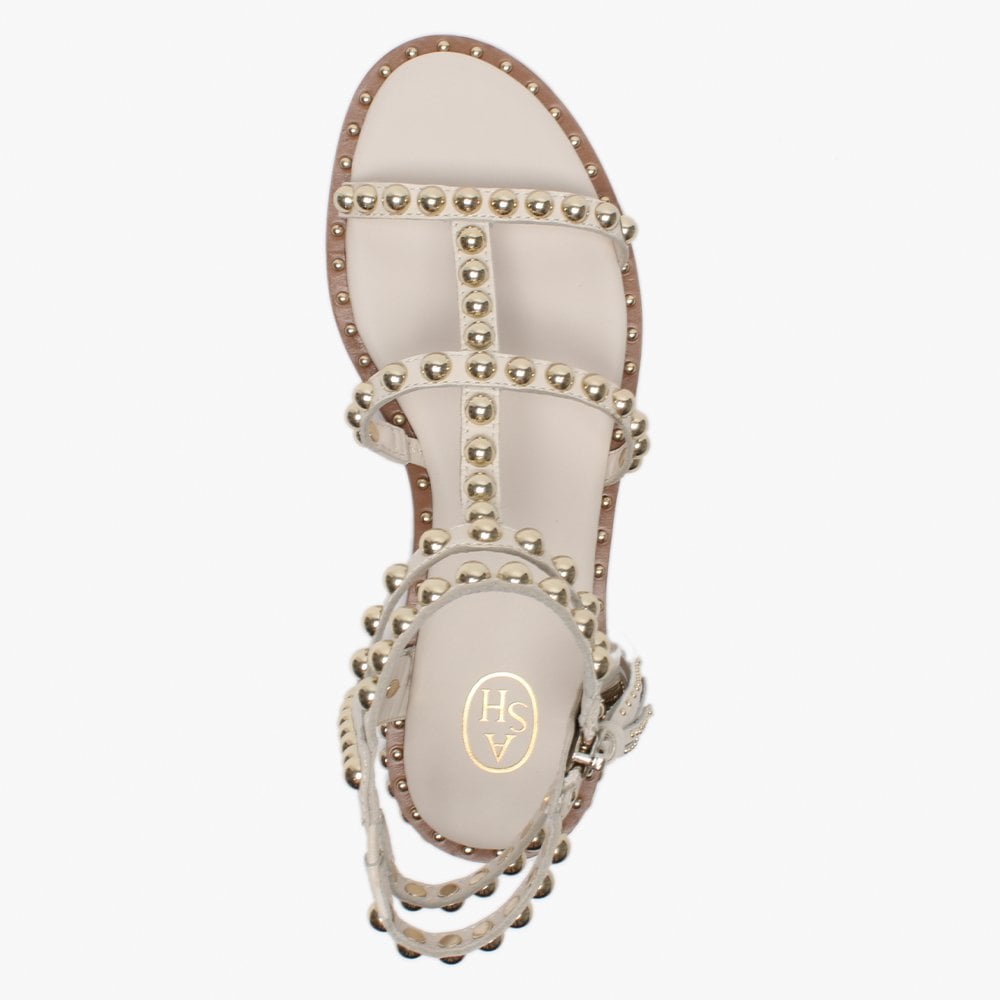 Power Ivory Leather Studded Gladiator Sandals