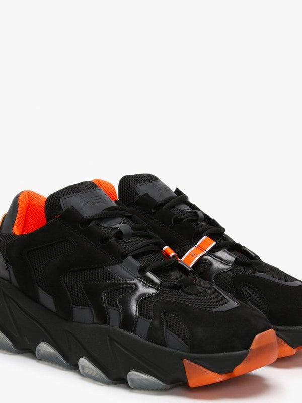 Men’s Eagle Black & Fluo Orange Leather & Mesh Trainers