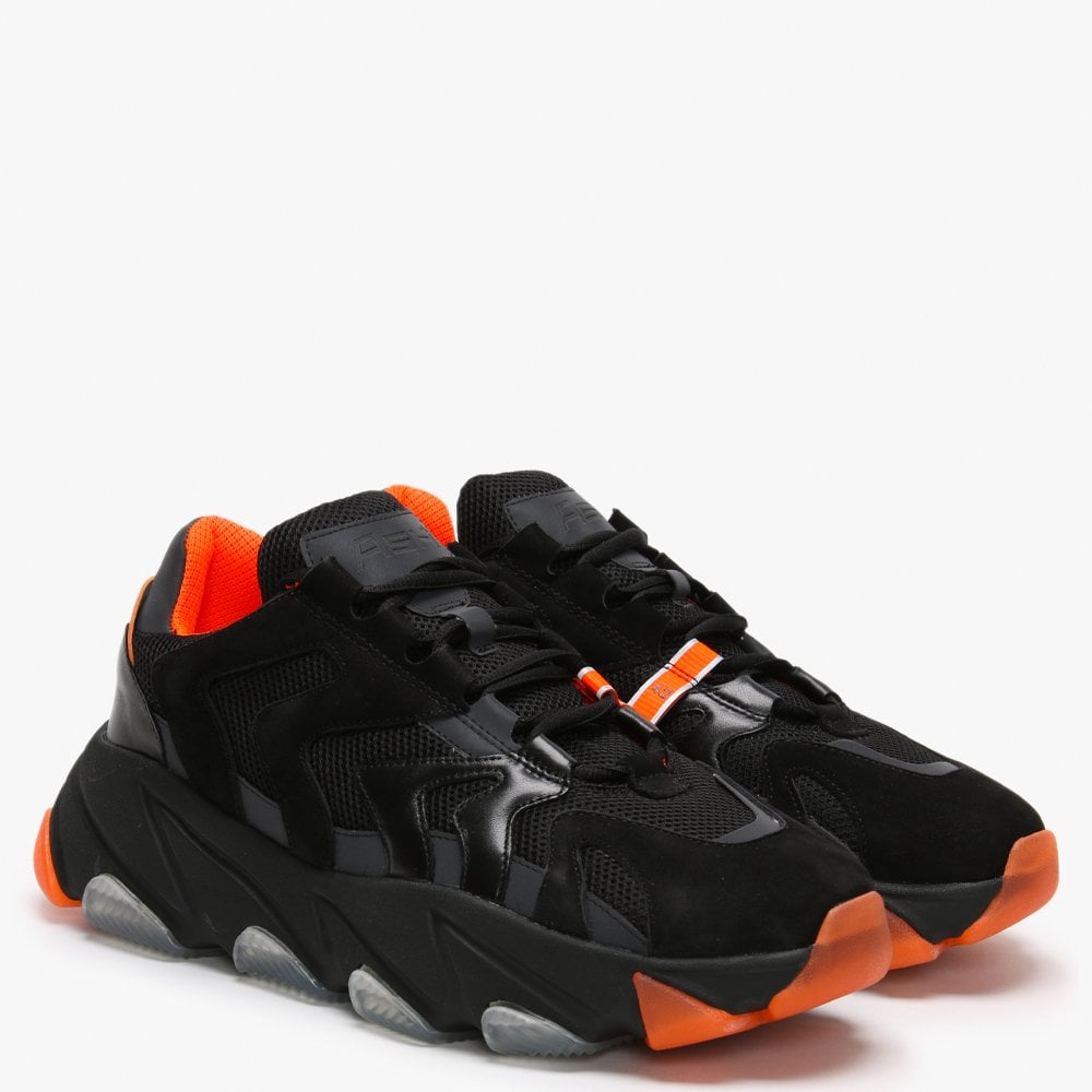 Men’s Eagle Black & Fluo Orange Leather & Mesh Trainers