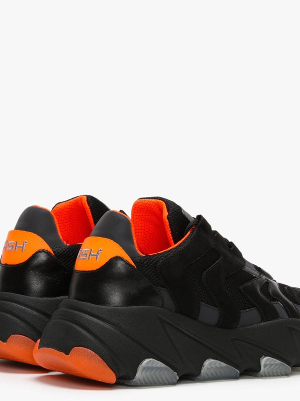 Men’s Eagle Black & Fluo Orange Leather & Mesh Trainers