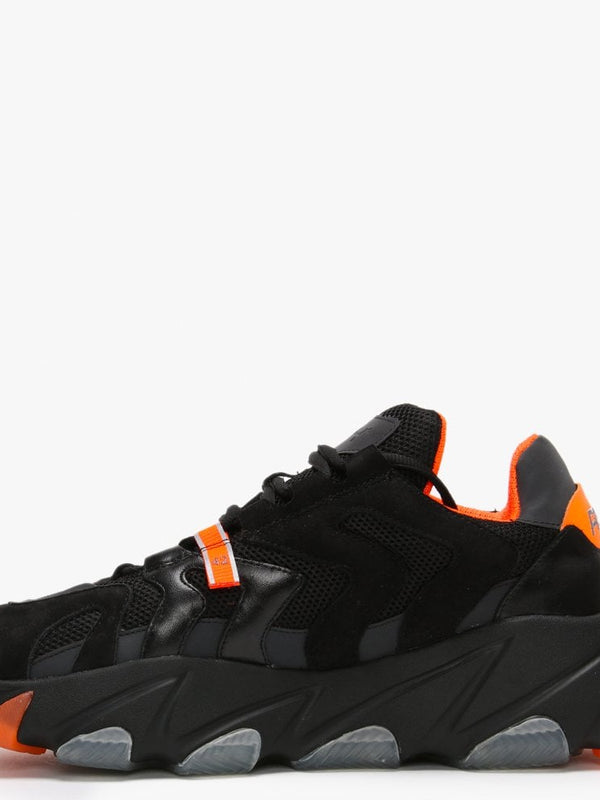 Men’s Eagle Black & Fluo Orange Leather & Mesh Trainers