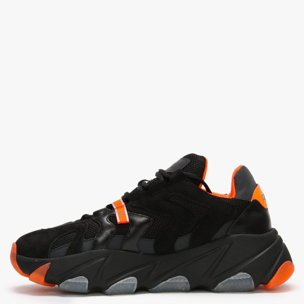 Men’s Eagle Black & Fluo Orange Leather & Mesh Trainers