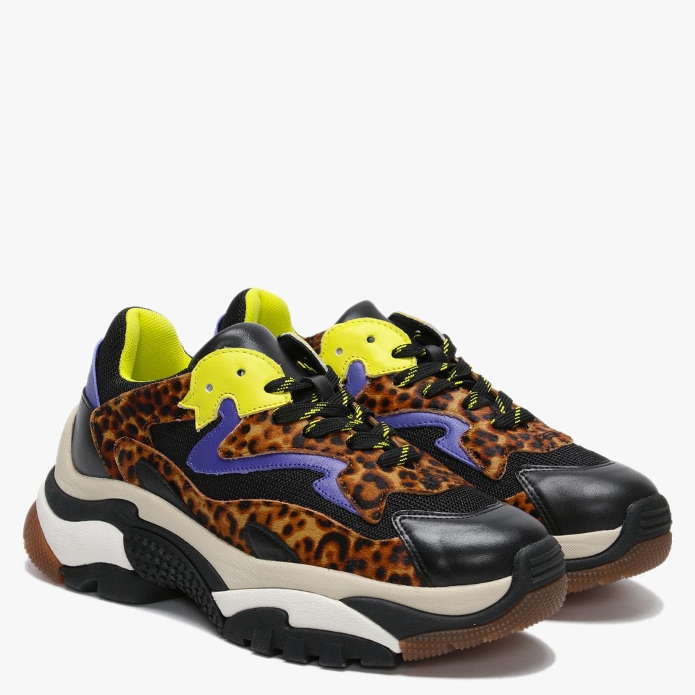 Addict Leopard Calf Hair Leather & Mesh Chunky Trainers
