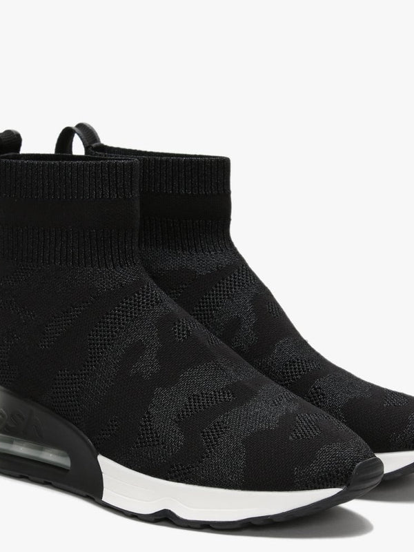 Lulu Camo Black Knitted High Top Sock Trainers