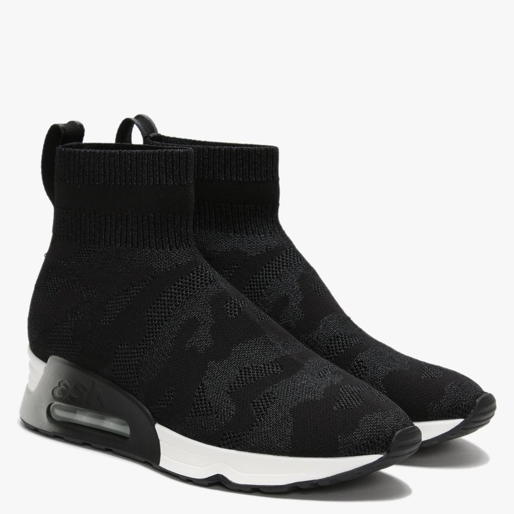Lulu Camo Black Knitted High Top Sock Trainers