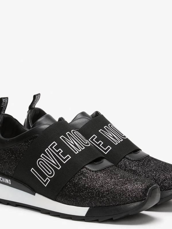 Black Glitter Logo Strap Trainers
