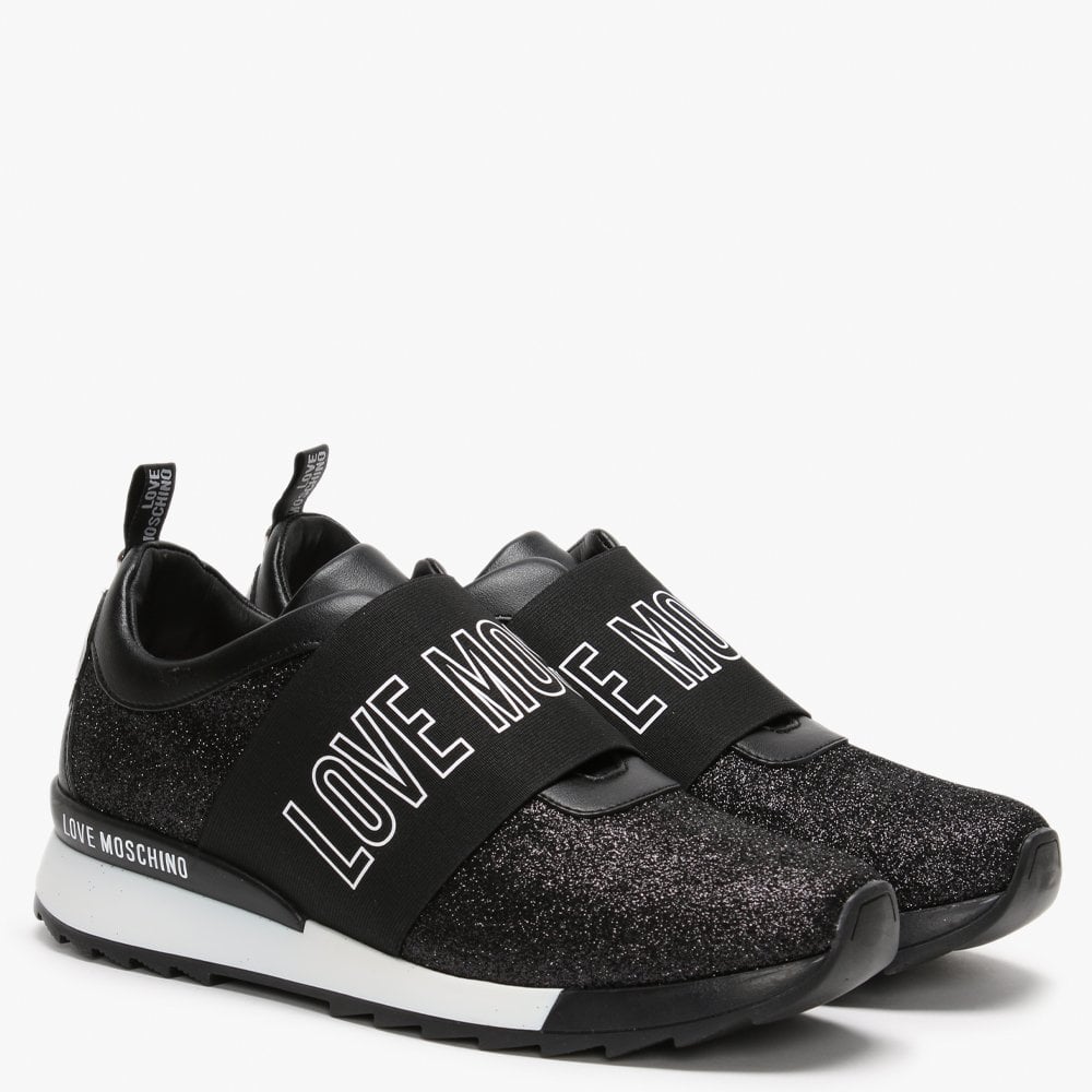 Black Glitter Logo Strap Trainers