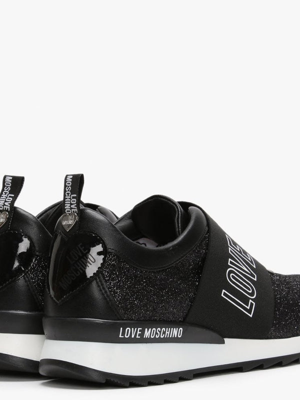 Black Glitter Logo Strap Trainers
