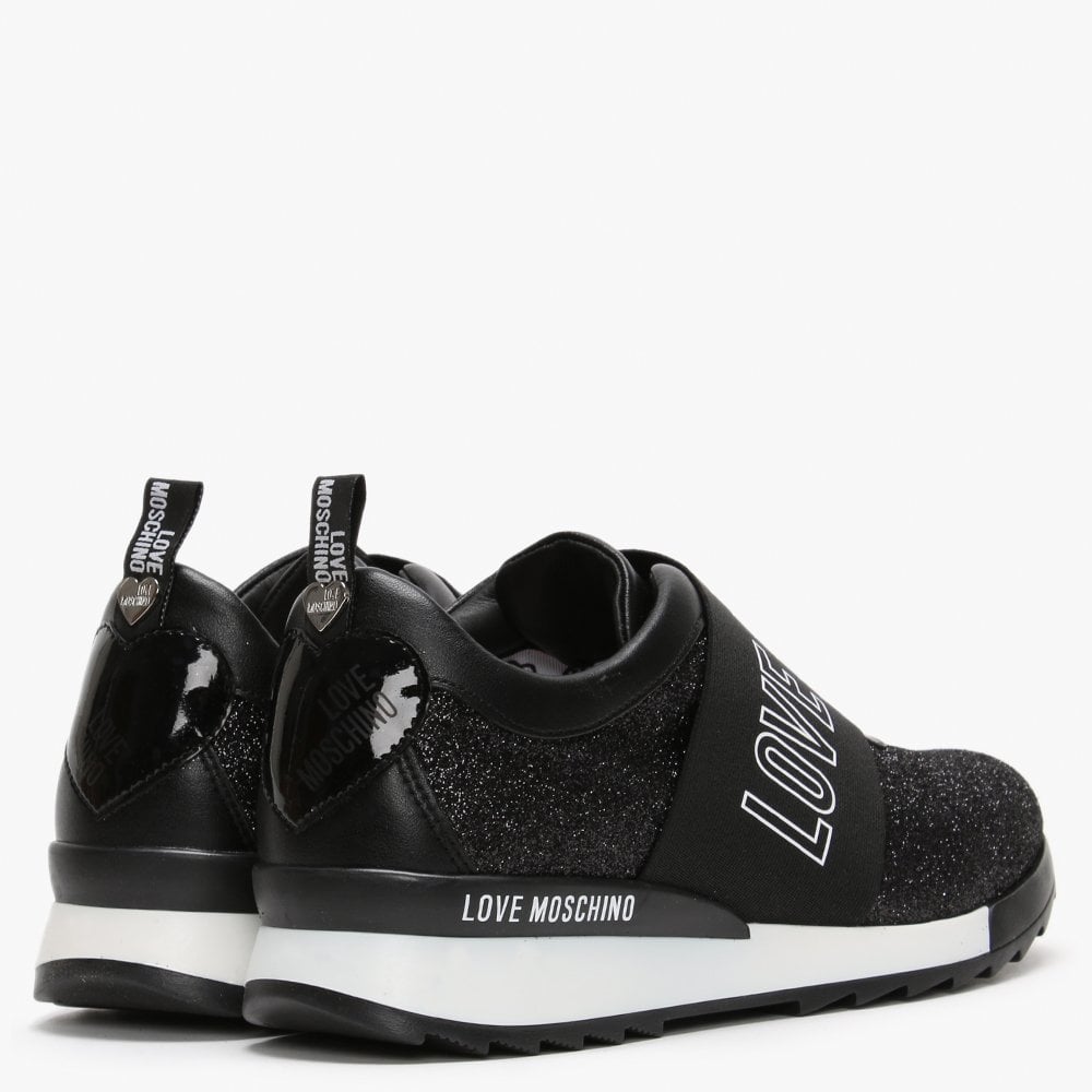 Black Glitter Logo Strap Trainers