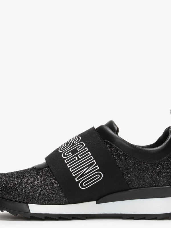 Black Glitter Logo Strap Trainers