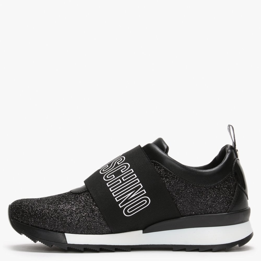 Black Glitter Logo Strap Trainers