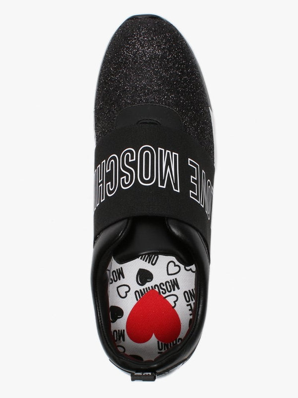 Black Glitter Logo Strap Trainers
