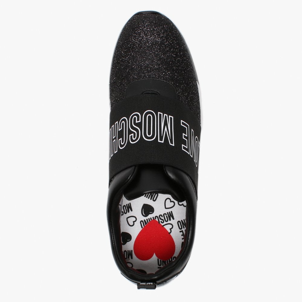Black Glitter Logo Strap Trainers
