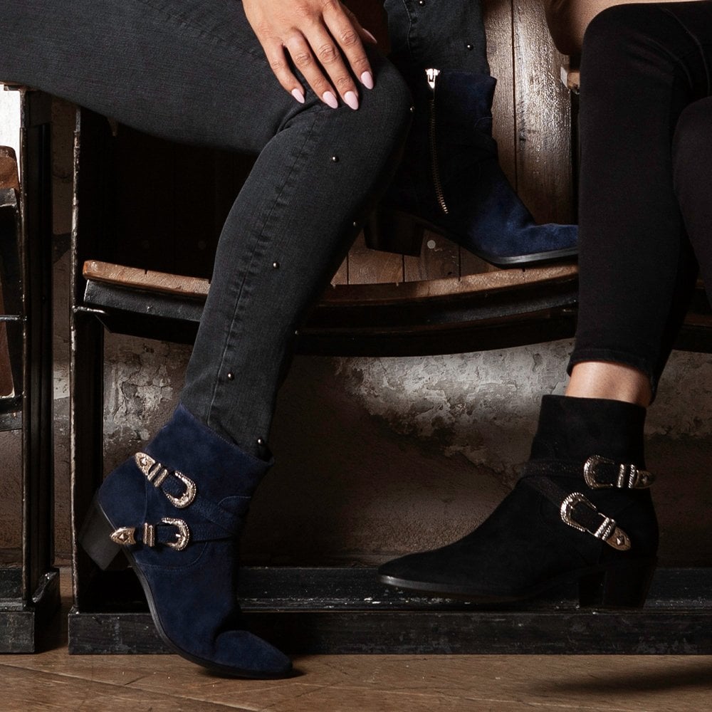 Elder Navy Suede Western Ankle Boots