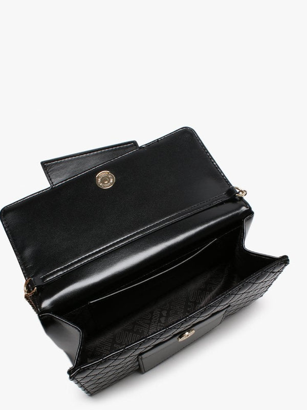 Black Front Flap Quilted Shoulder Bag
