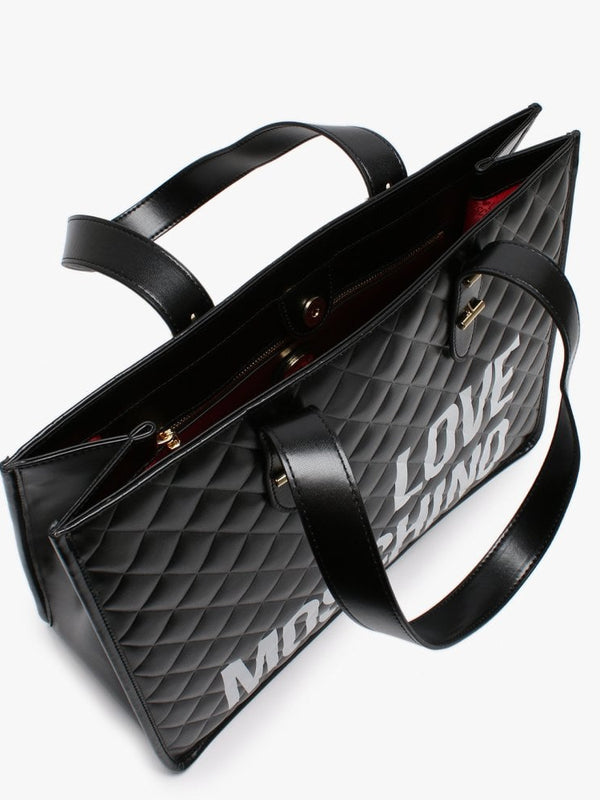 Black Quilted Logo Shopper Bag